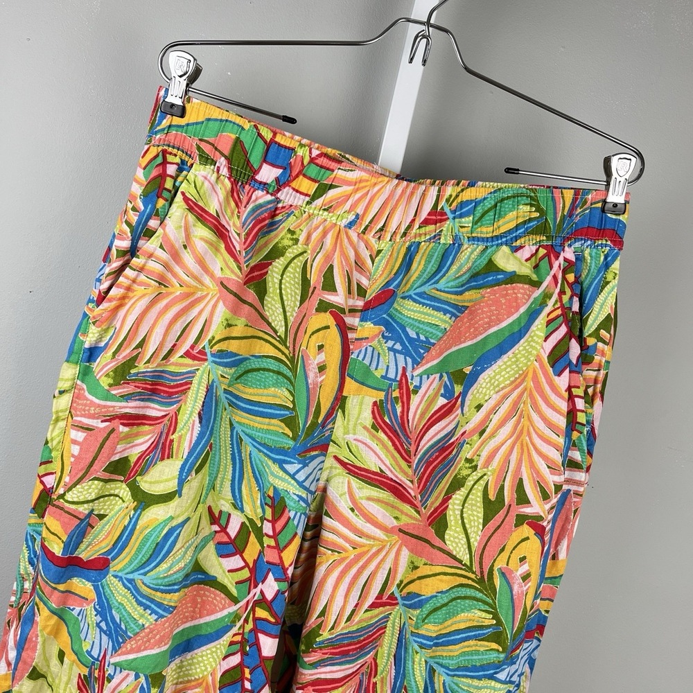 C&C California 100% Linen Pants Womens L Bright Tropical Pull On Beach Resort